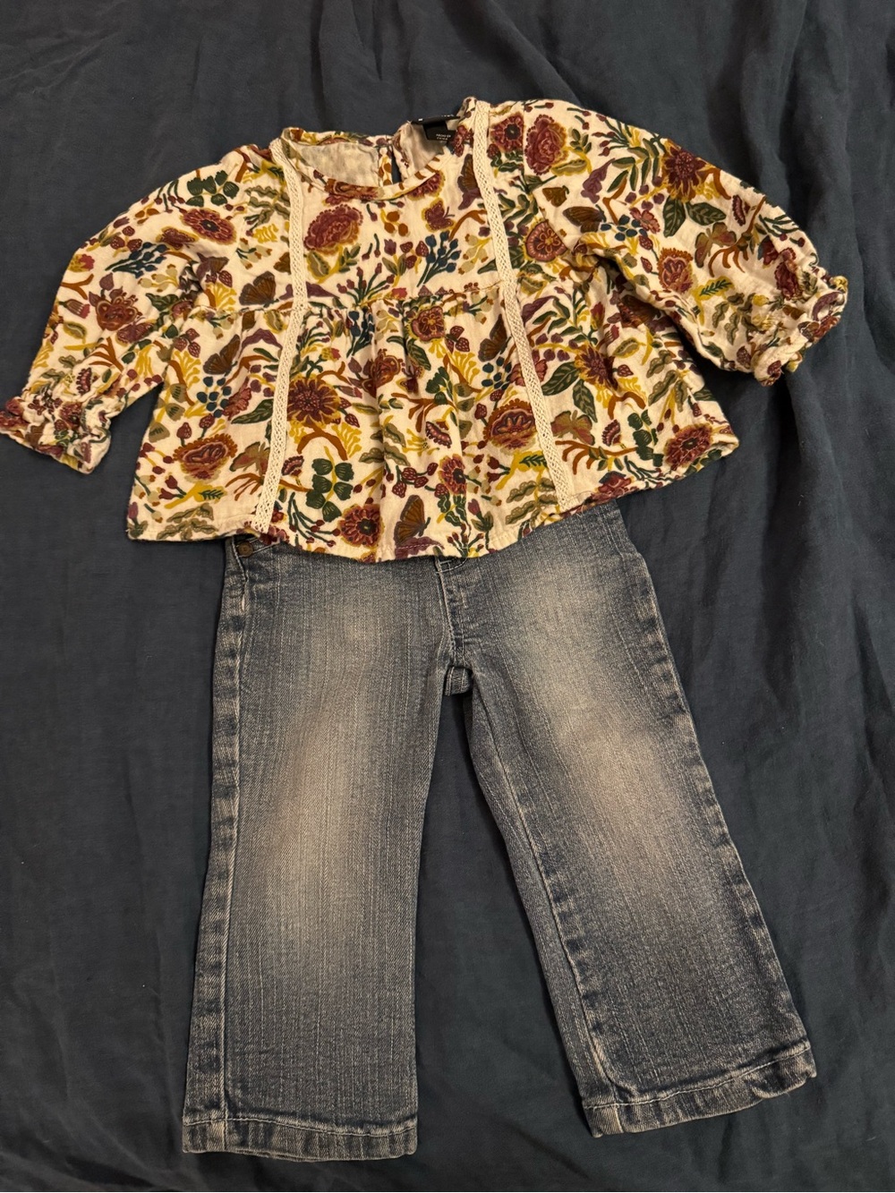 Calvin Klein Jeans Floral Cream and Mustard Top with Denim Jeans Set